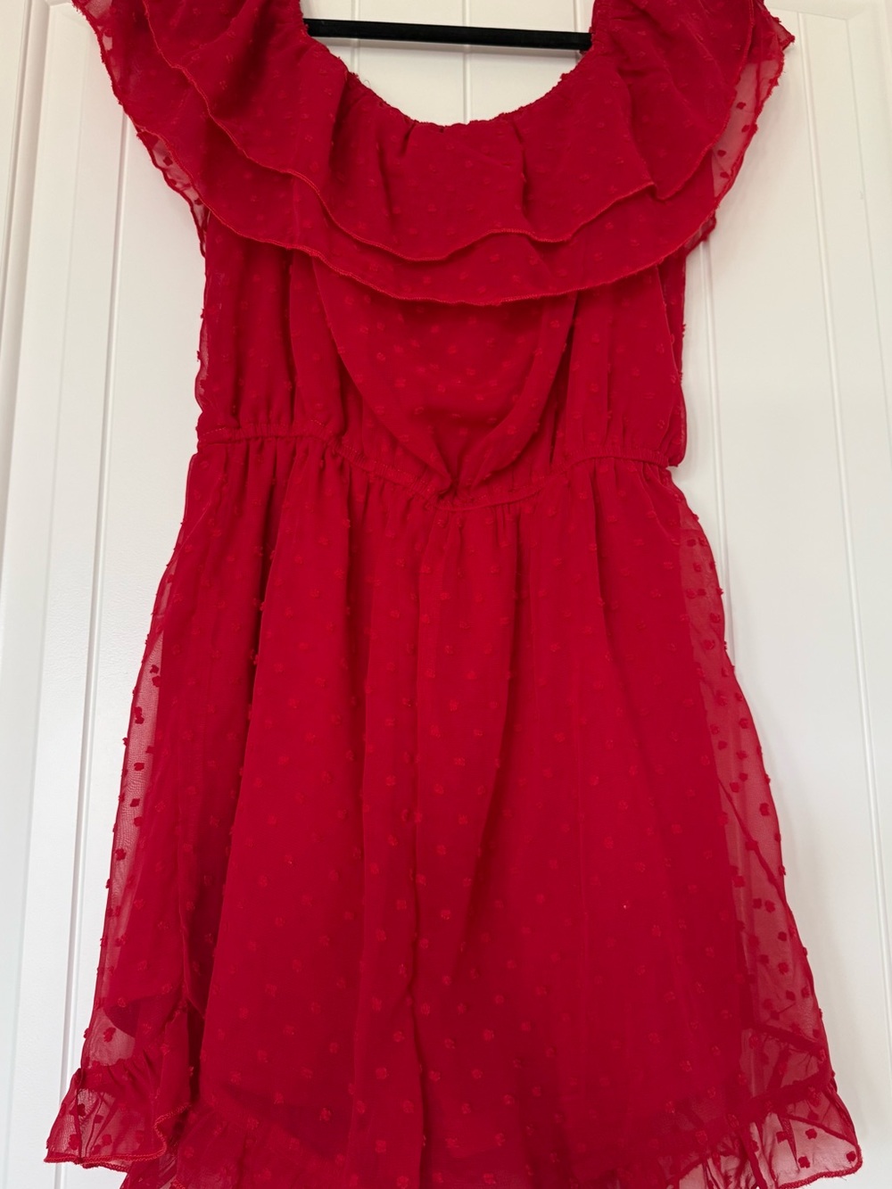 Women’s Red Ruffle Swiss Dot Romper